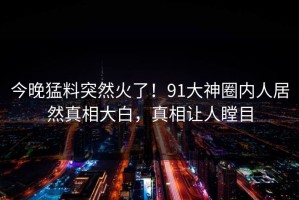 今晚猛料突然火了！91大神圈内人居然真相大白，真相让人瞠目