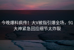 今晚爆料疯传！大V被指引爆全场，91大神紧急回应细节太炸裂