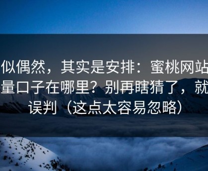 看似偶然，其实是安排：蜜桃网站的流量口子在哪里？别再瞎猜了，就在误判（这点太容易忽略）